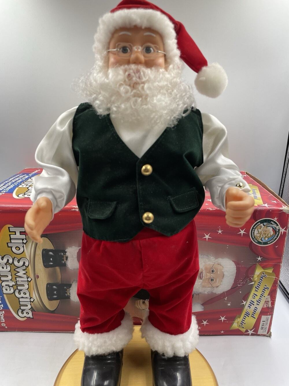 Vintage 1998 Gemmy Santa 18” Hip Swinging Sings "Coming to Town" In Box-Works